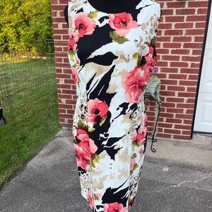 Connected Apparel Floral Midi Dress - Black, White, Pink